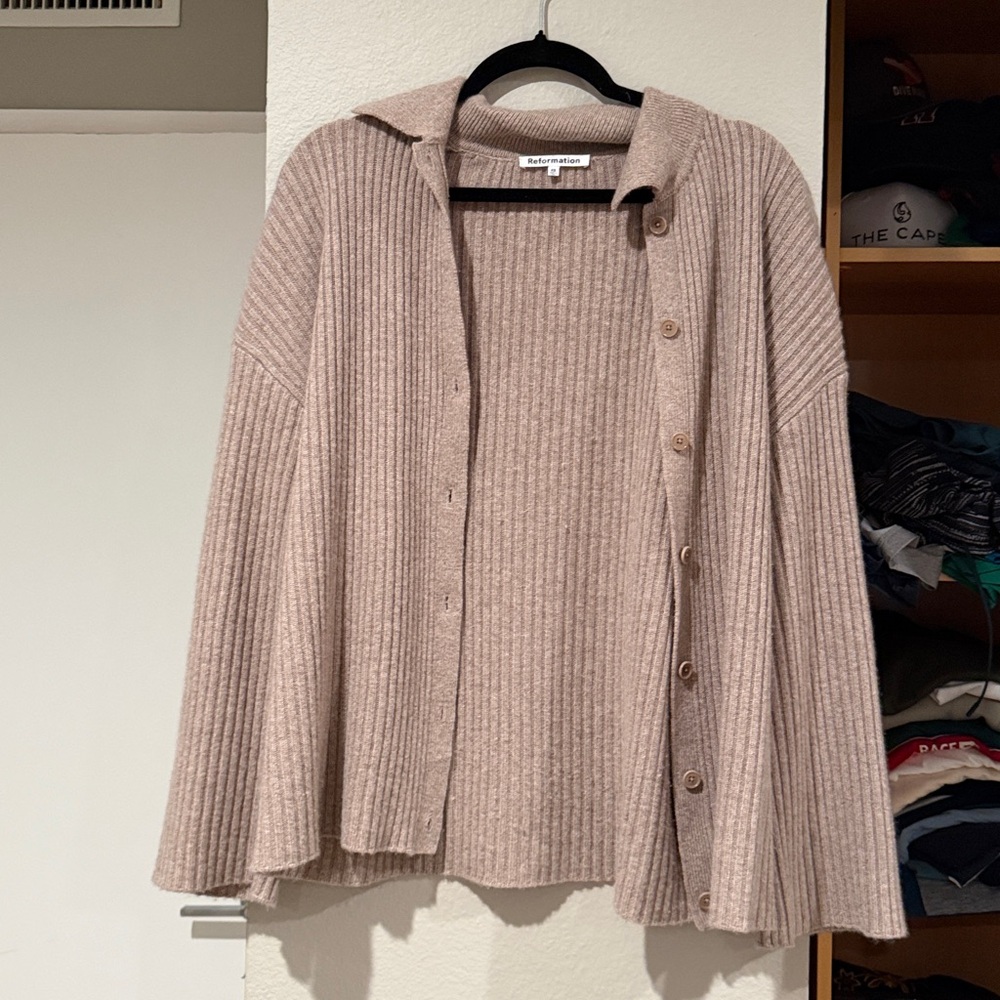 Reformation Fantino Cashmere Collared Cardigan Natural - Size XS